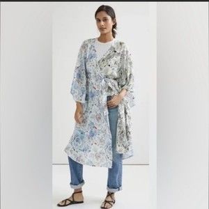 Anthropologie Long Sleeve Floral Dress - Blue and Cream